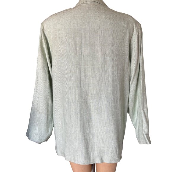 Savannah 100% Silk Mint Green Blazer Pockets & Single Button Closure Oversized M - Picture 2 of 9